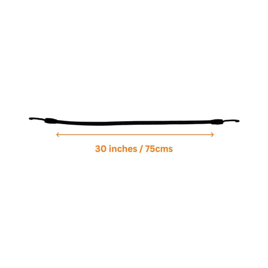 FlatGrip Bungee Tie Down System - 38" / 96cm - Black shown with measurements of 30 inches / 75cms.