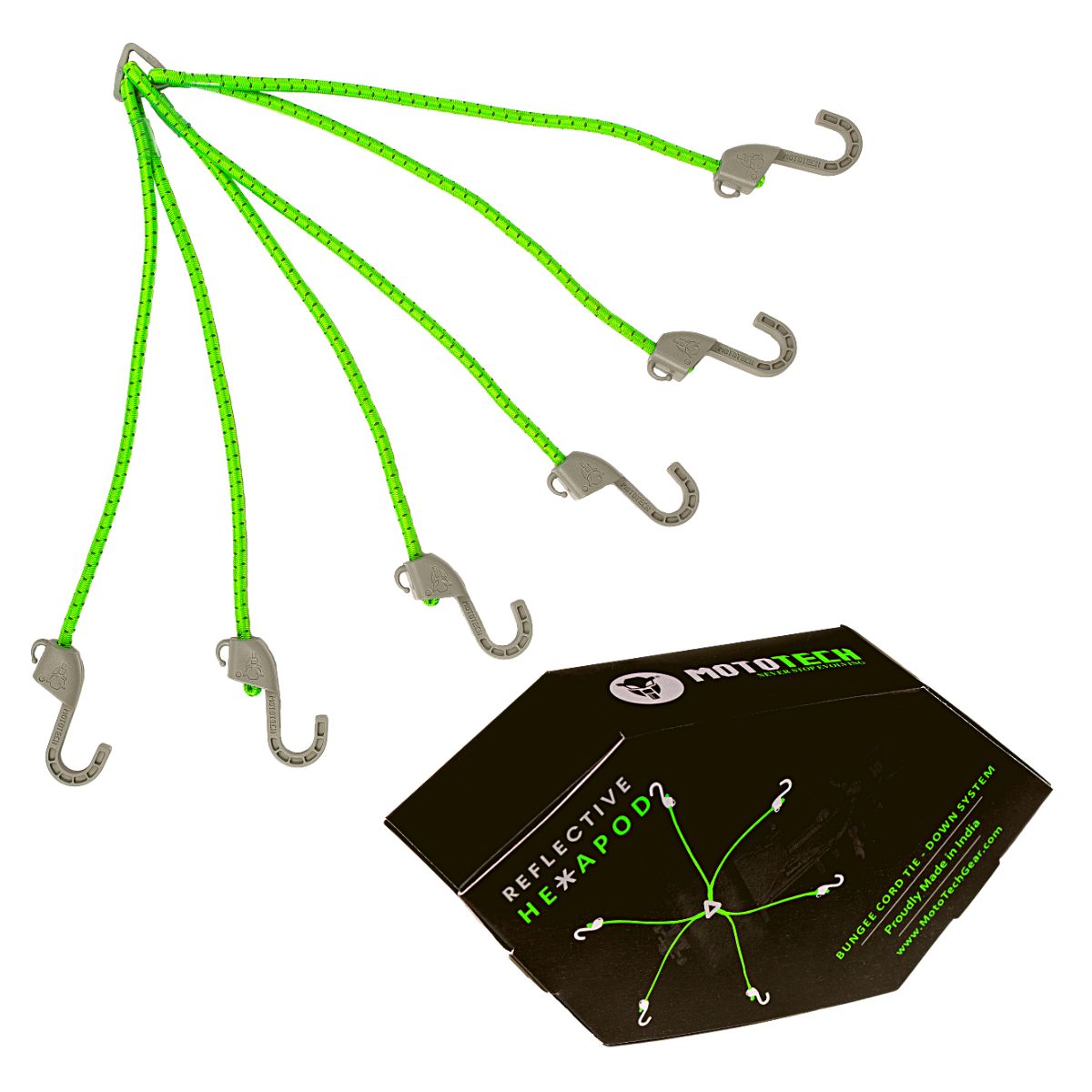 Reflective Hexapod Bungee Cord Tie-down System - 32" / 80cms - Neon + Grey