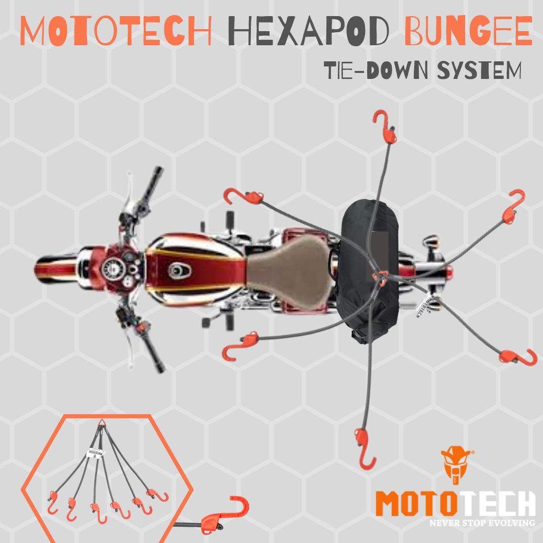 MotoTech: Hexapod Bungee Tie-down System (32" / 80cms, Grey + Orange) 5